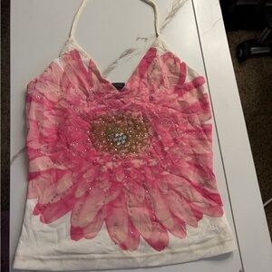 Express Pink and Cream Floral Crop Top